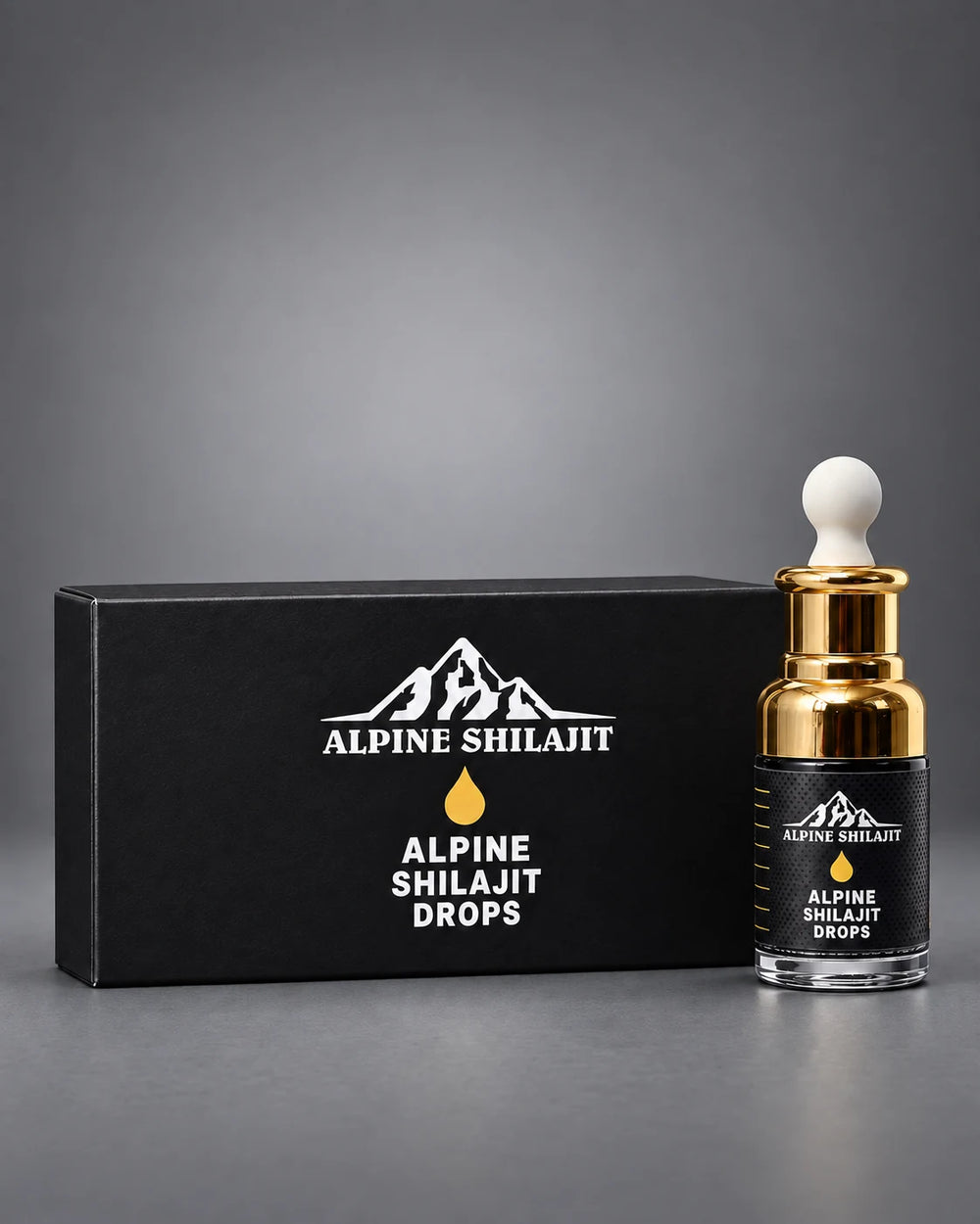 Alpine Shilajit drops bottle and box