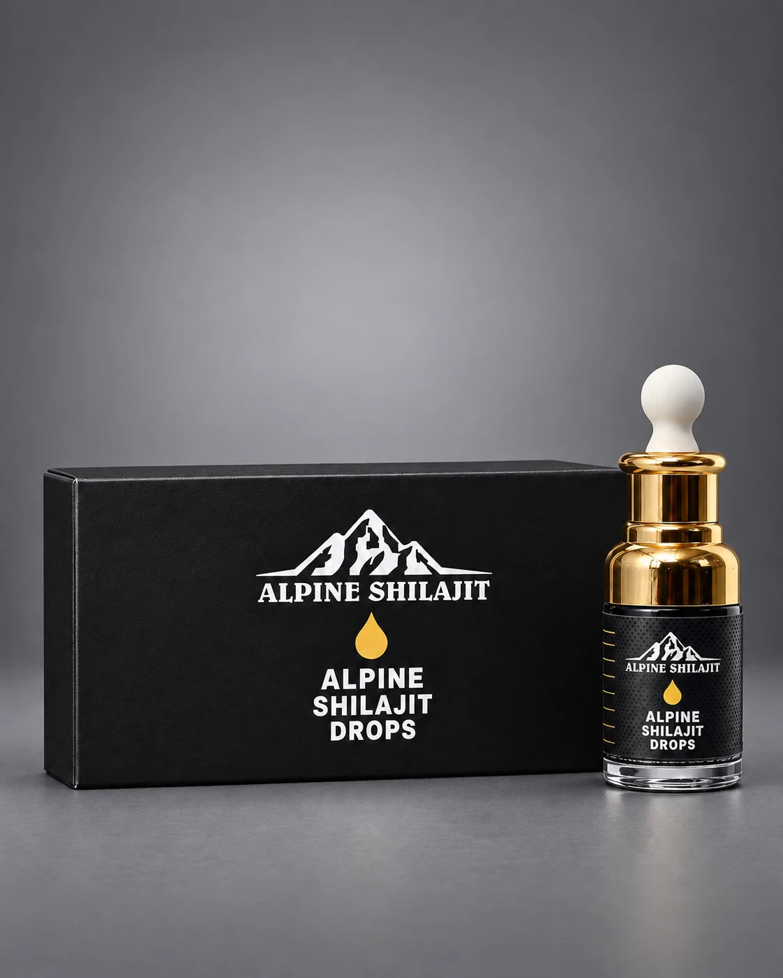 Alpine Shilajit drops bottle and box