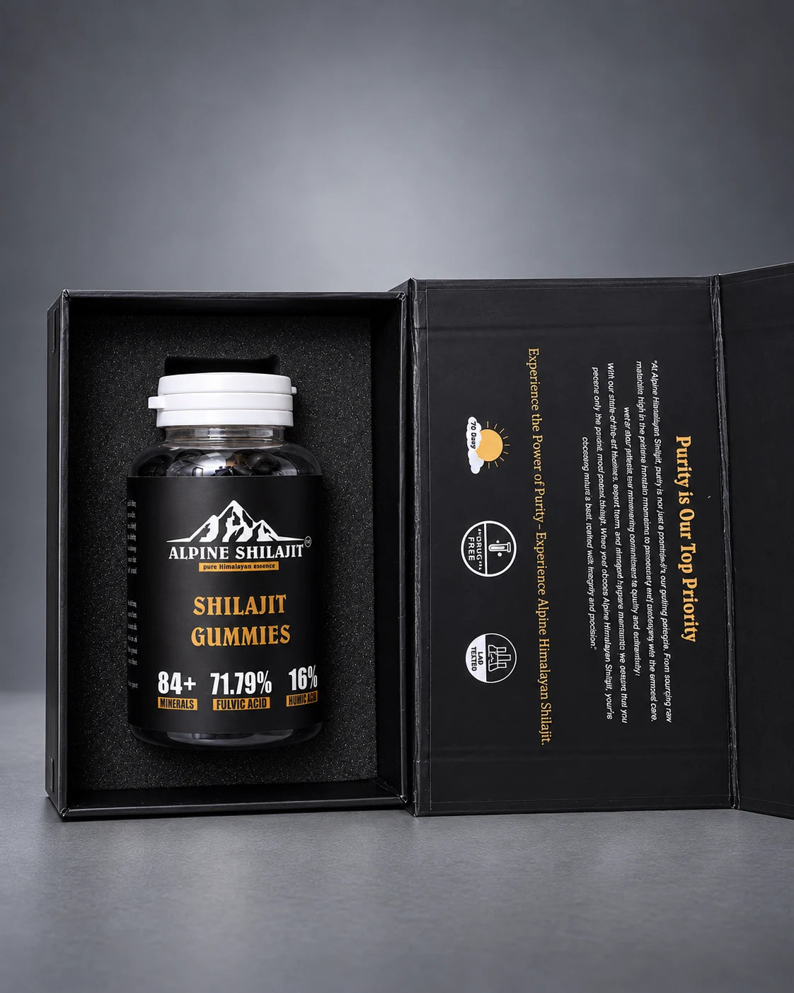 Open Shilajit gummies packaging