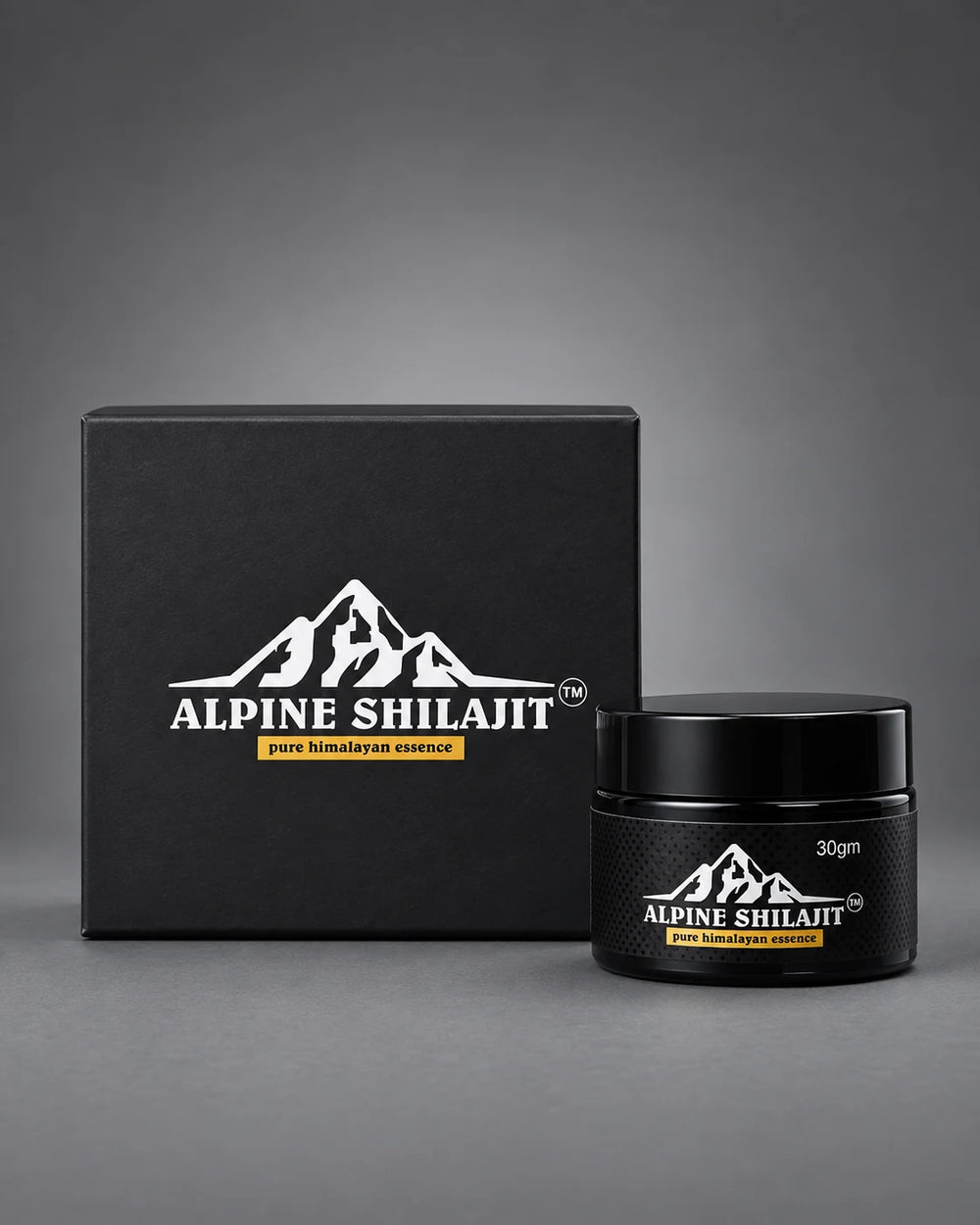 Alpine Shilajit resin jar and box