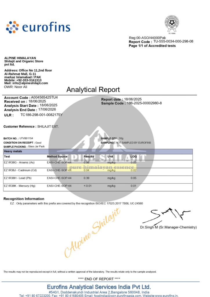 alpine himalayan shilajit eurofins